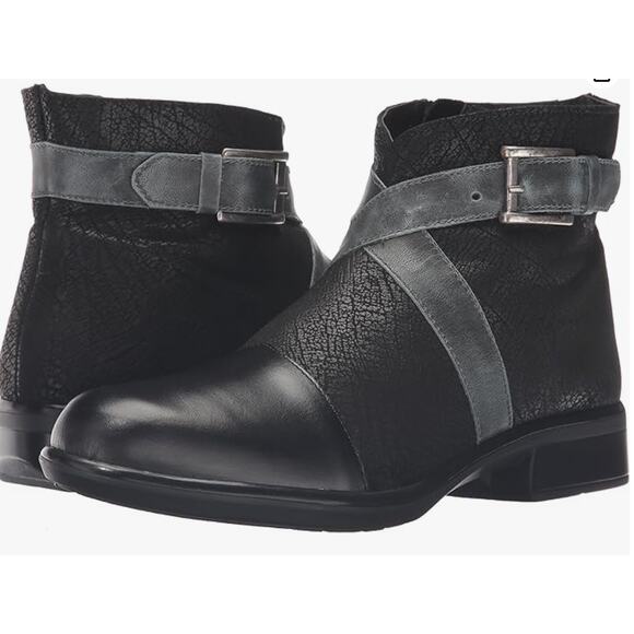 Naot Boreas Ankle Boots 5 35 Black Leather NWOT Wrap Buckle Comfort